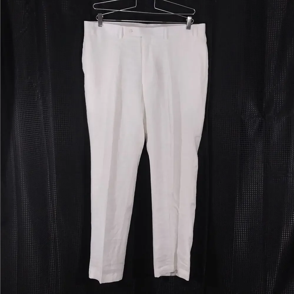 NWOT! CALVIN KLEIN! WHITE LINEN 100%, FLAT FRONT, STRAIGHT LEG PANTS! SZ 38x32